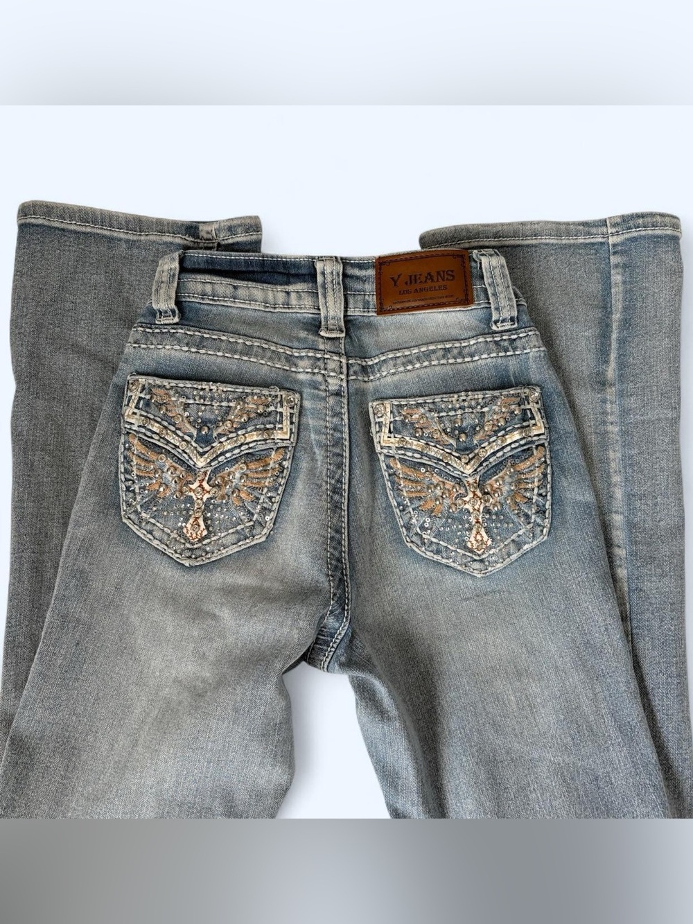 Y2K bootcut Washed Embellished Back Pocket Jeans